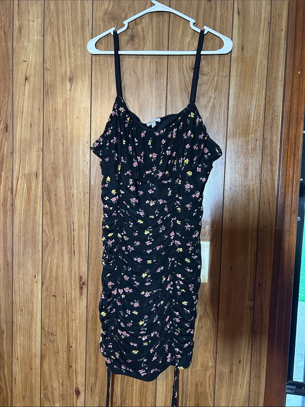 AUW Black Floral Slip Dress with Pink & Yellow Blooms